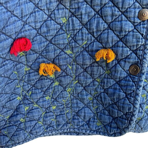 Maggie Barnes Petites Vintage Womens Floral Embroidery Quilted Denim Jacket 26WP - Picture 6 of 12